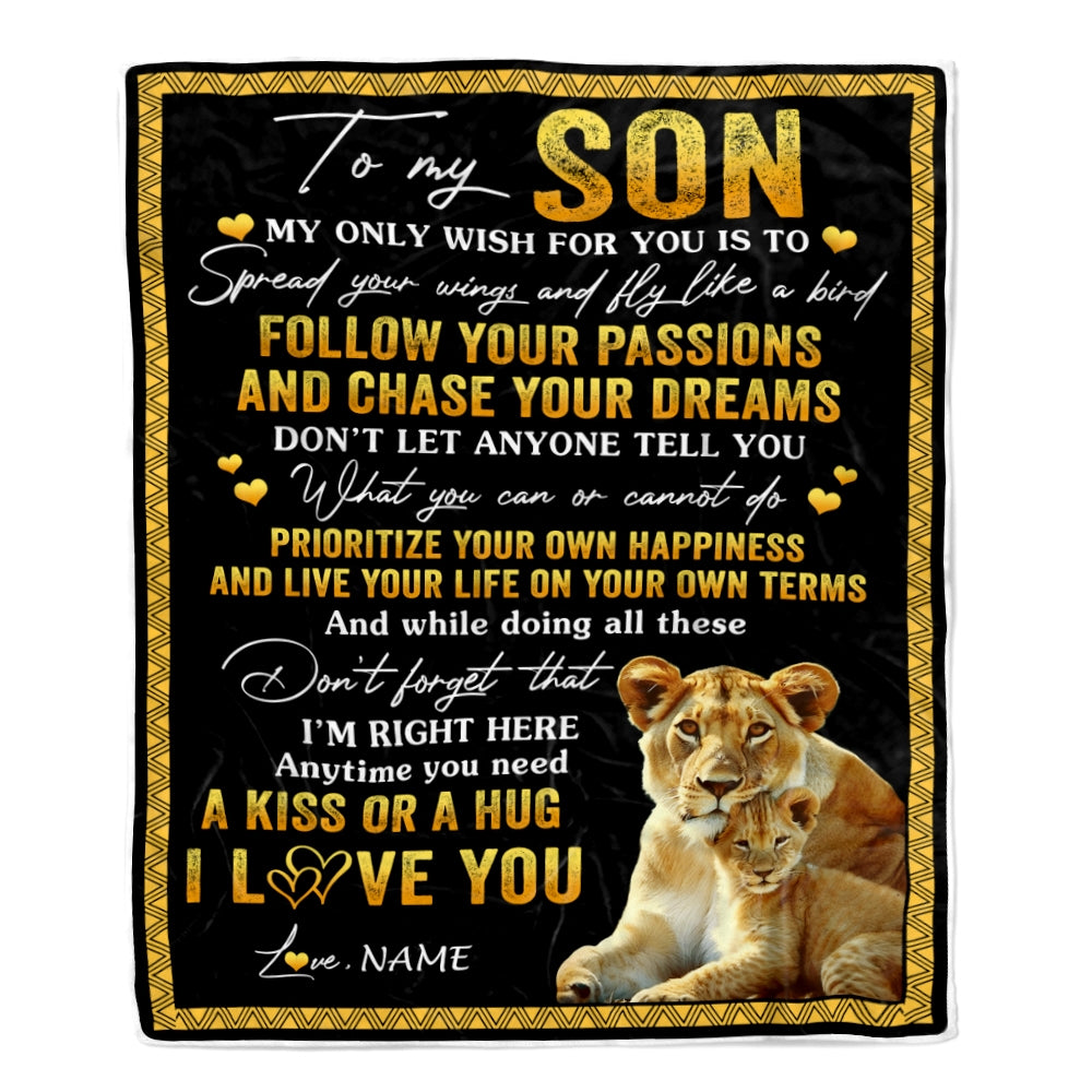Personalized To My Son Blanket From Mom Mother Lion My Only Wish For You Son Birthday Graduation Christmas Customized Bed Fleece Throw Blanket | teecentury