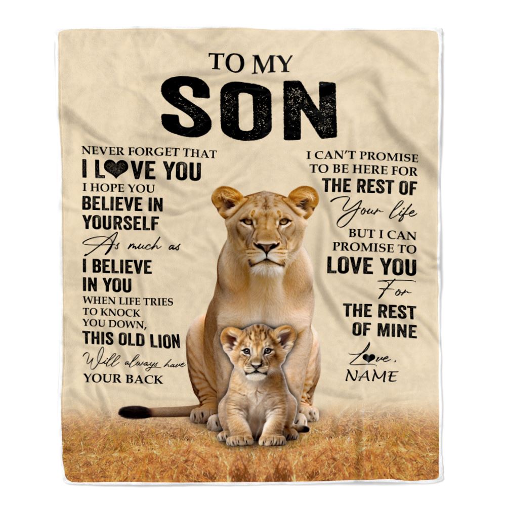 Personalized To My Son Blanket From Mom Mother Lion Never Forget That I Love You Son Birthday Gifts Graduation Christmas Customized Fleece Throw Blanket | teecentury