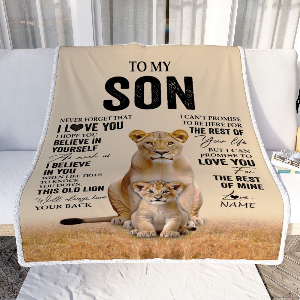 Personalized To My Son Blanket From Mom Mother Lion Never Forget That I Love You Son Birthday Gifts Graduation Christmas Customized Fleece Throw Blanket | teecentury