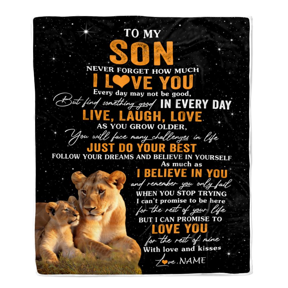 Personalized To My Son Blanket From Mom Mother Live Laugh Love Lion Son Birthday Gifts Positive Graduation Christmas Customized Bed Fleece Throw Blanket | teecentury