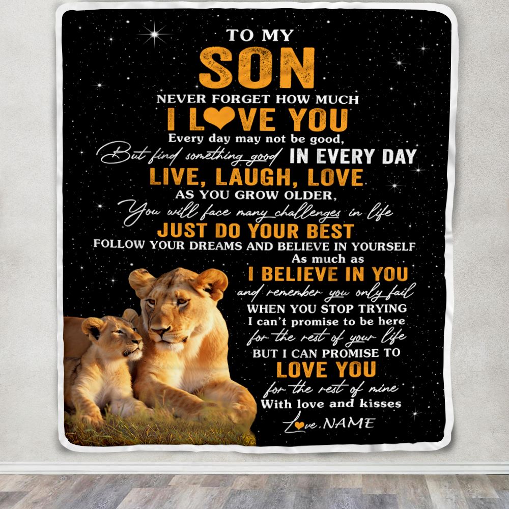 Personalized To My Son Blanket From Mom Mother Live Laugh Love Lion Son Birthday Gifts Positive Graduation Christmas Customized Bed Fleece Throw Blanket | teecentury