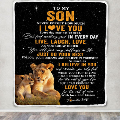 Personalized To My Son Blanket From Mom Mother Live Laugh Love Lion Son Birthday Gifts Positive Graduation Christmas Customized Bed Fleece Throw Blanket | teecentury