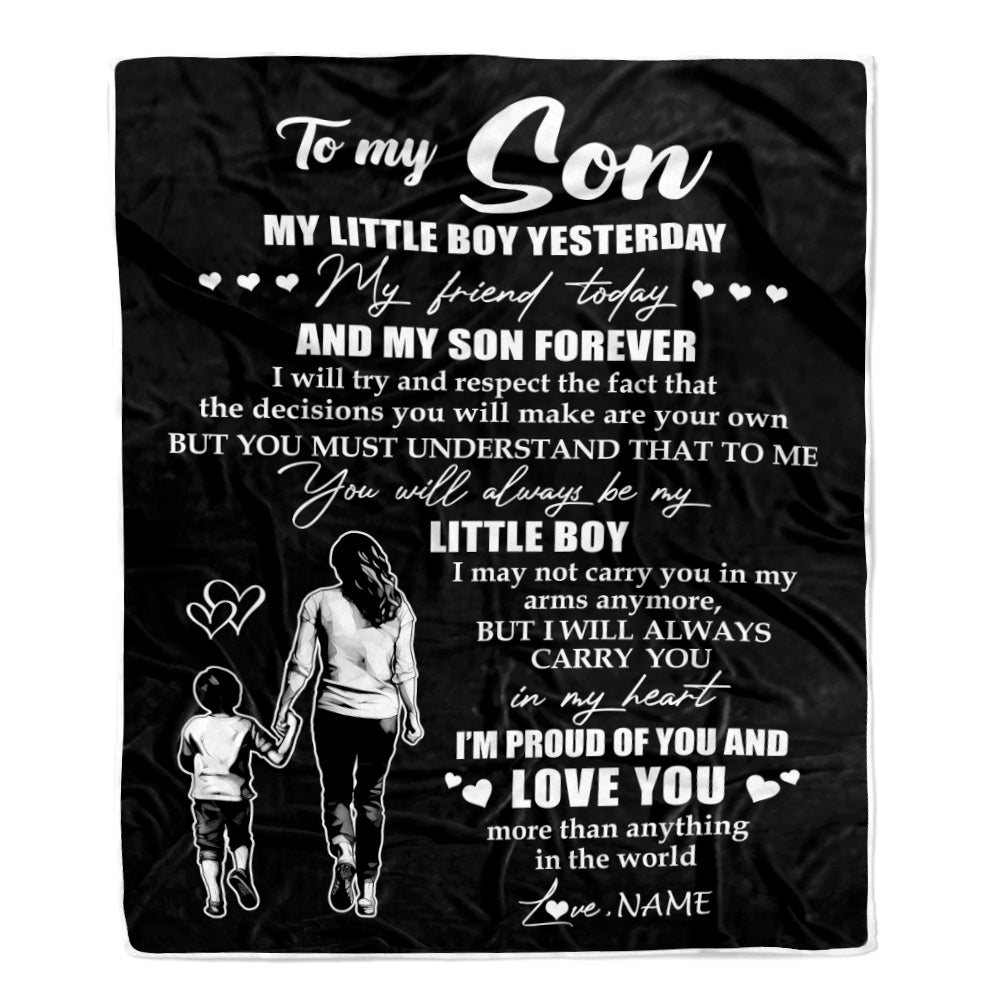 Personalized To My Son Blanket From Mom Mother My Little Boy My Friend Proud And Love Son Birthday Graduation Christmas Customized Fleece Throw Blanket | teecentury