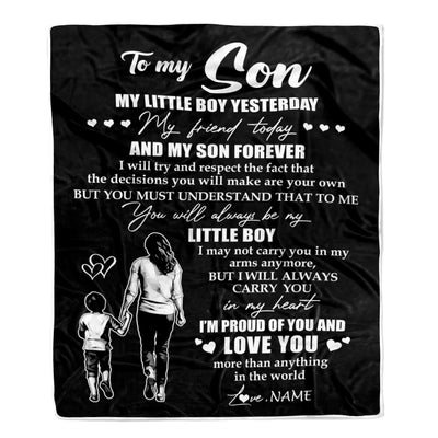 Personalized To My Son Blanket From Mom Mother My Little Boy My Friend Proud And Love Son Birthday Graduation Christmas Customized Fleece Throw Blanket | teecentury