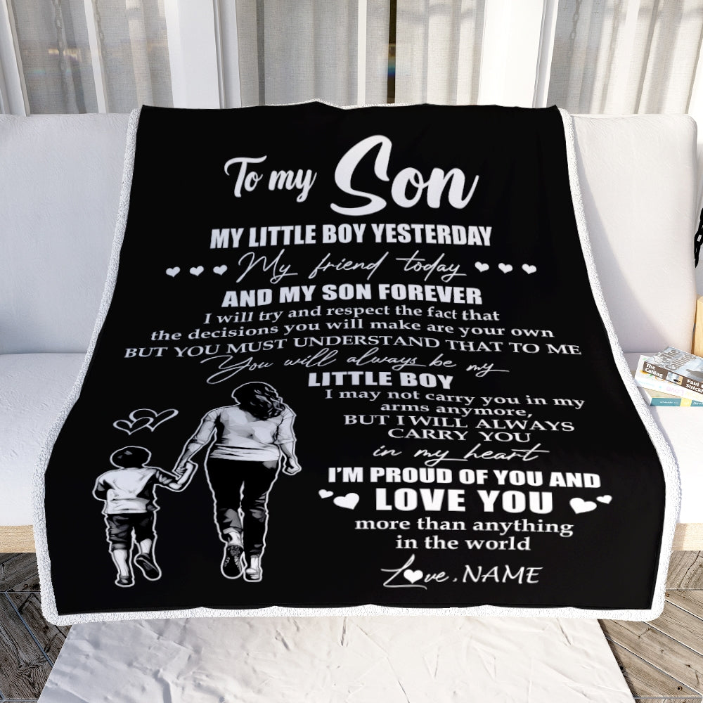 Personalized To My Son Blanket From Mom Mother My Little Boy My Friend Proud And Love Son Birthday Graduation Christmas Customized Fleece Throw Blanket | teecentury