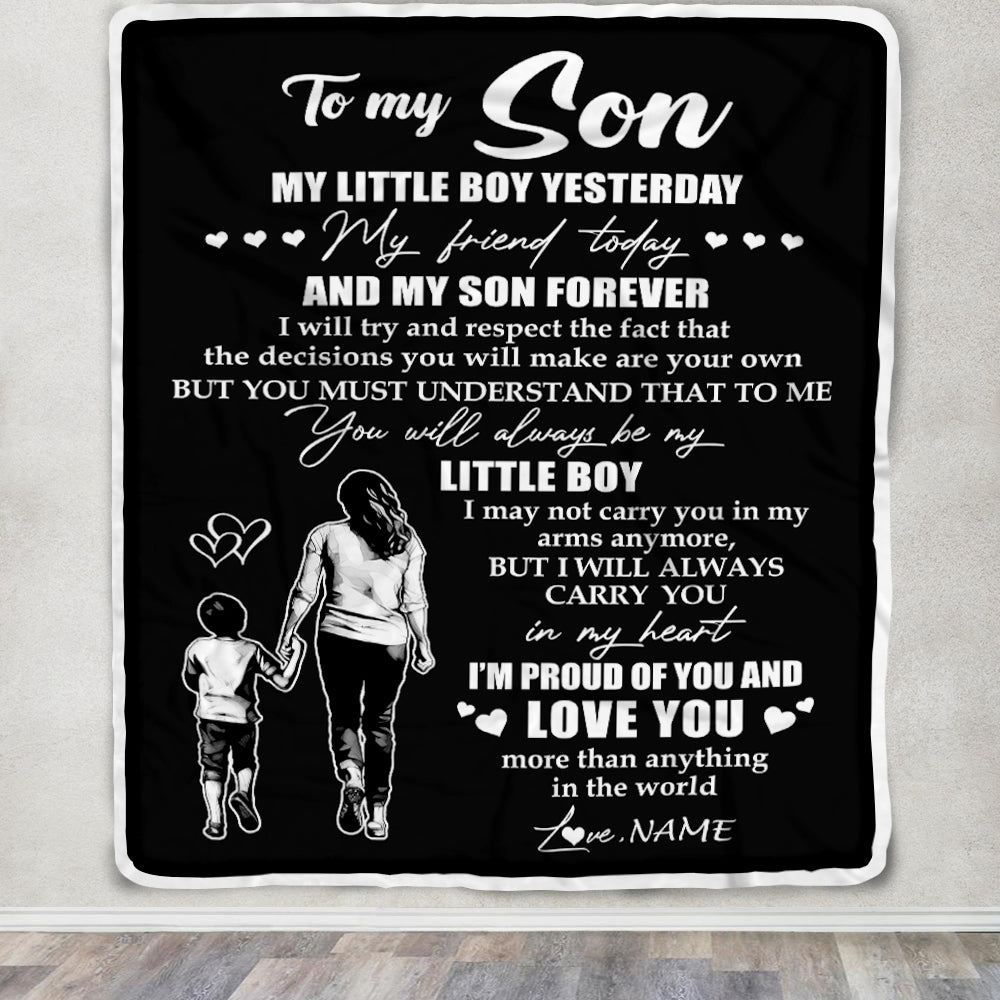 Personalized To My Son Blanket From Mom Mother My Little Boy My Friend Proud And Love Son Birthday Graduation Christmas Customized Fleece Throw Blanket | teecentury