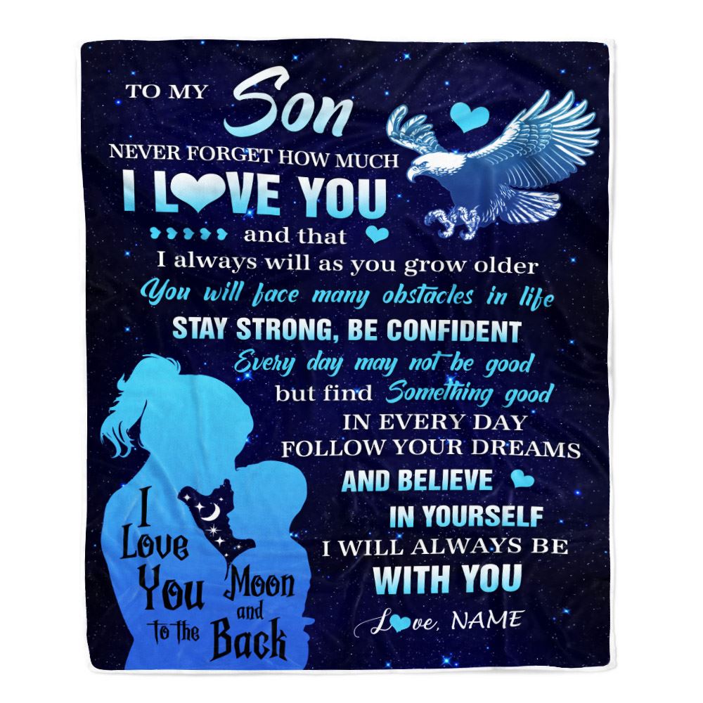 Personalized To My Son Blanket From Mom Mother Never Forget I Love You Eagle Son Gift Birthday Graduation Christmas Customized Fleece Throw Blanket | teecentury
