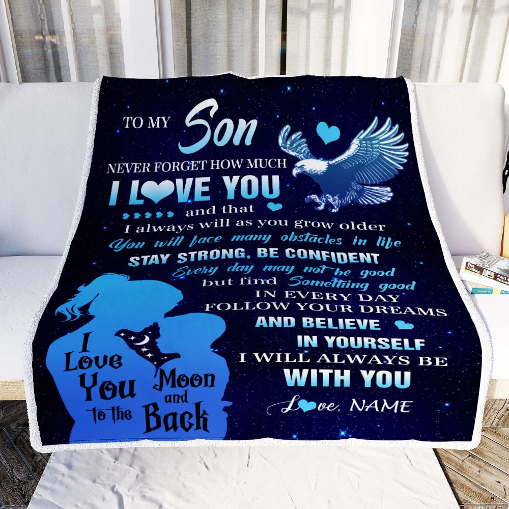 Personalized To My Son Blanket From Mom Mother Never Forget I Love You Eagle Son Gift Birthday Graduation Christmas Customized Fleece Throw Blanket | teecentury