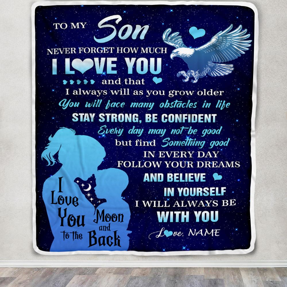 Personalized To My Son Blanket From Mom Mother Never Forget I Love You Eagle Son Gift Birthday Graduation Christmas Customized Fleece Throw Blanket | teecentury