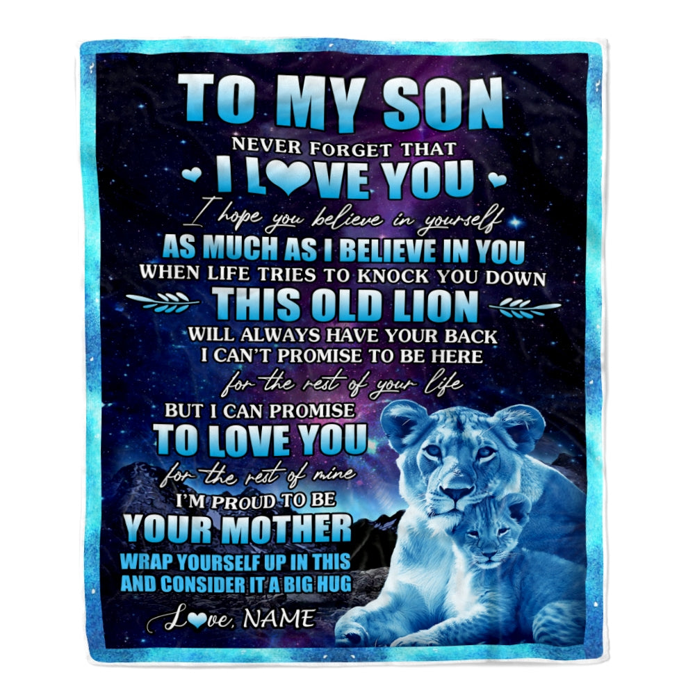 Personalized To My Son Blanket From Mom Mother Never Forget That I Love You Lion Son Birthday Thanksgiving Christmas Customized Fleece Throw Blanket Blanket | Teecentury.com
