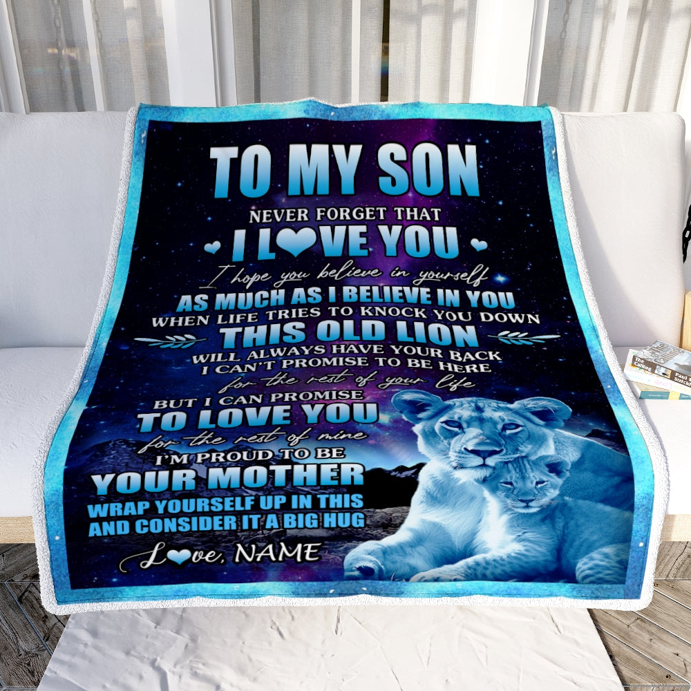 Personalized To My Son Blanket From Mom Mother Never Forget That I Love You Lion Son Birthday Thanksgiving Christmas Customized Fleece Throw Blanket Blanket | Teecentury.com