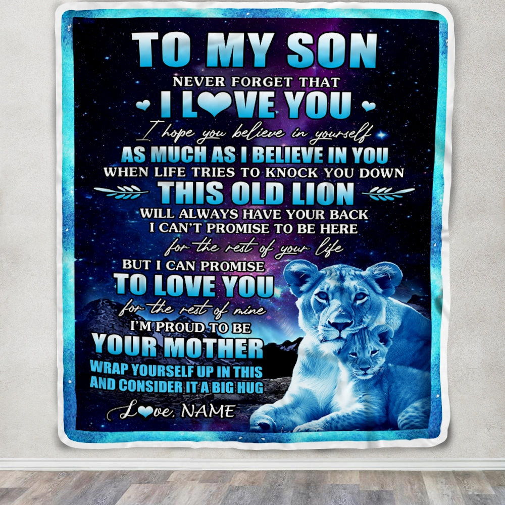 Personalized To My Son Blanket From Mom Mother Never Forget That I Love You Lion Son Birthday Thanksgiving Christmas Customized Fleece Throw Blanket Blanket | Teecentury.com