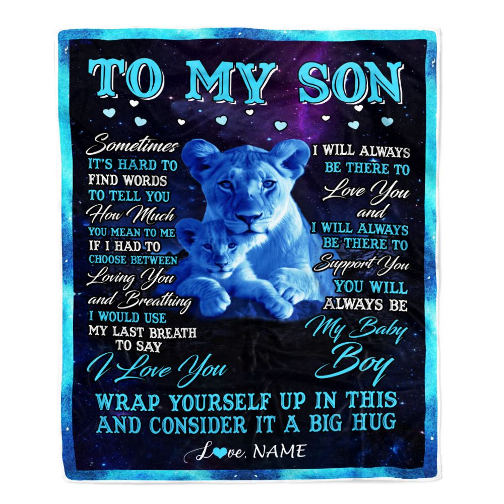 Personalized To My Son Blanket From Mom Mother Sometimes It's Hard Lion Son Gift Birthday Graduation Christmas Custom Customized Fleece Throw Blanket | teecentury