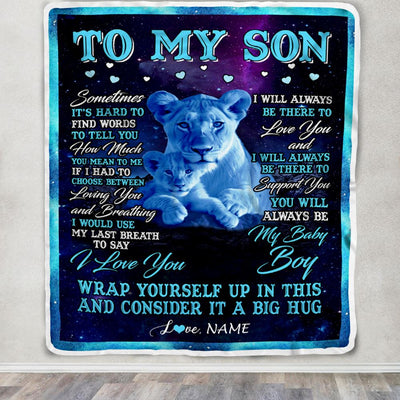 Personalized To My Son Blanket From Mom Mother Sometimes It's Hard Lion Son Gift Birthday Graduation Christmas Custom Customized Fleece Throw Blanket | teecentury