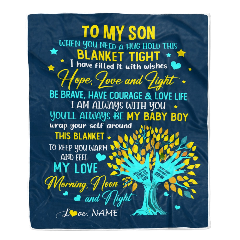 Personalized To My Son Blanket From Mom Mother When You Need A Hug Baby Boy Son Birthday Graduation Christmas Customized Bed Fleece Throw Blanket | teecentury