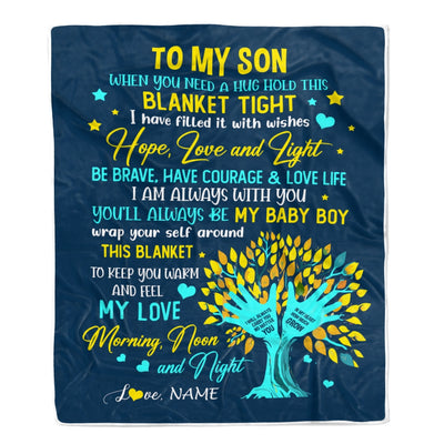 Personalized To My Son Blanket From Mom Mother When You Need A Hug Baby Boy Son Birthday Graduation Christmas Customized Bed Fleece Throw Blanket | teecentury