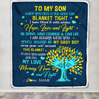 Personalized To My Son Blanket From Mom Mother When You Need A Hug Baby Boy Son Birthday Graduation Christmas Customized Bed Fleece Throw Blanket | teecentury