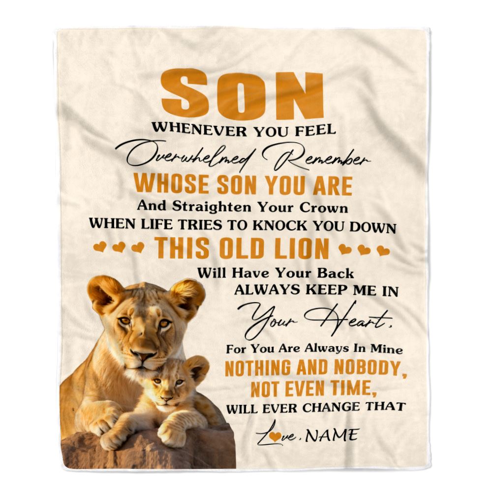 Personalized To My Son Blanket From Mom Mother Whenever You Fell Overwhelmed Lion Son Birthday Gifts Graduation Christmas Customized Fleece Throw Blanket | teecentury