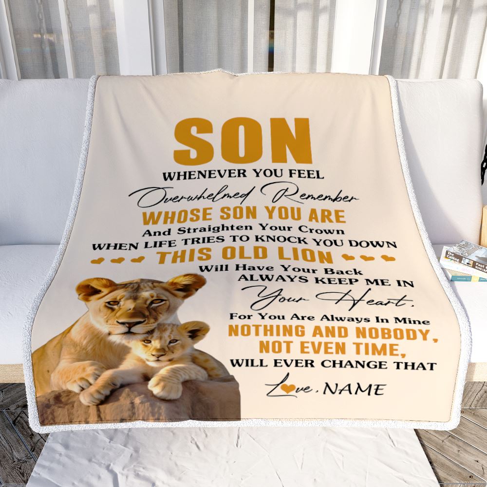 Personalized To My Son Blanket From Mom Mother Whenever You Fell Overwhelmed Lion Son Birthday Gifts Graduation Christmas Customized Fleece Throw Blanket | teecentury