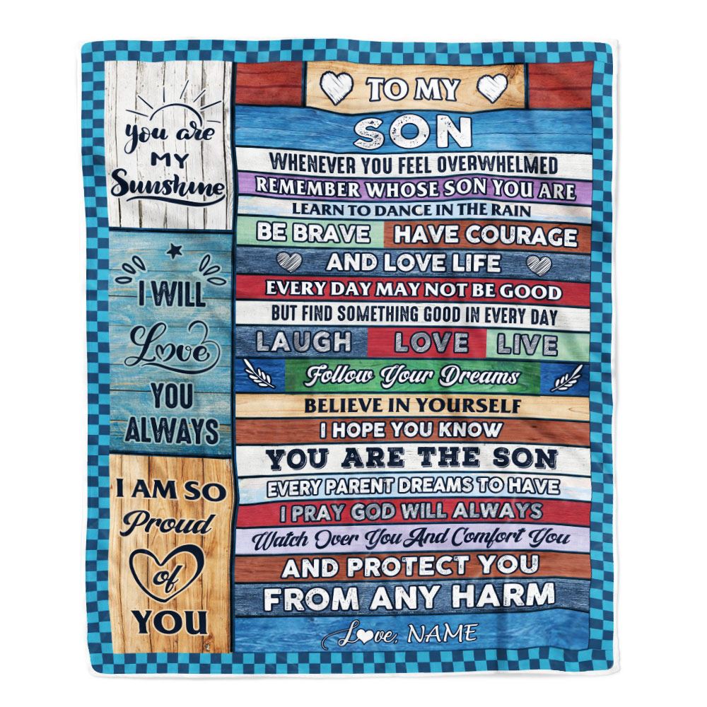 Personalized To My Son Blanket From Mom Mother Wood Whenever You Feel Overwhelmed Son Birthday Wedding Graduation Christmas Customized Fleece Blanket | teecentury
