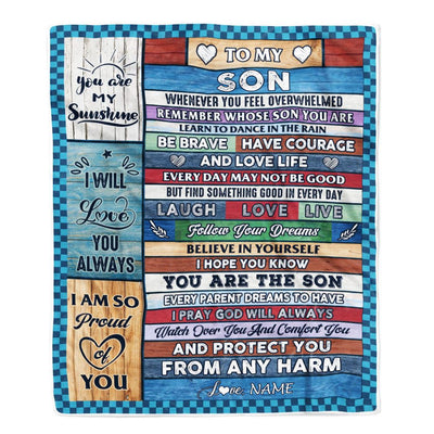 Personalized To My Son Blanket From Mom Mother Wood Whenever You Feel Overwhelmed Son Birthday Wedding Graduation Christmas Customized Fleece Blanket | teecentury
