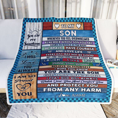 Personalized To My Son Blanket From Mom Mother Wood Whenever You Feel Overwhelmed Son Birthday Wedding Graduation Christmas Customized Fleece Blanket | teecentury