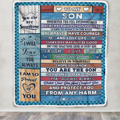 Personalized To My Son Blanket From Mom Mother Wood Whenever You Feel Overwhelmed Son Birthday Wedding Graduation Christmas Customized Fleece Blanket | teecentury
