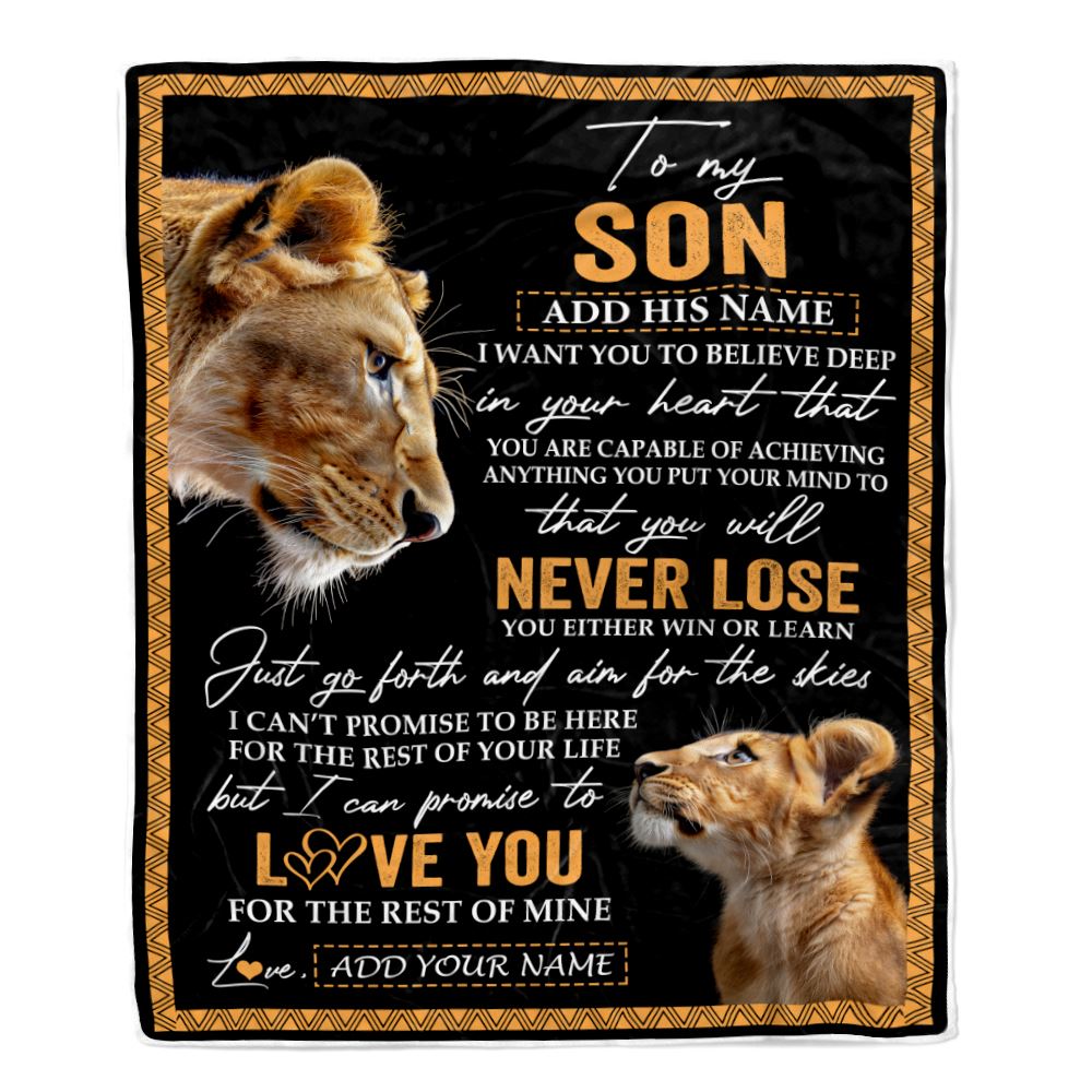Personalized To My Son Blanket From Mom Mother You Will Never Lose Lion Son Birthday Gifts Graduation Christmas Customized Fleece Throw Blanket | teecentury