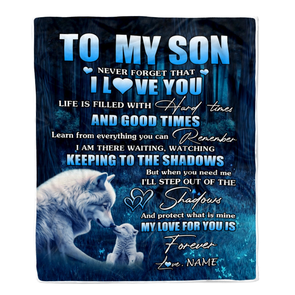 Personalized To My Son Blanket From Mom Wolf Never Forget That I Love You Moon Dark Forest Family Son Birthday Christmas Customized Fleece Blanket Blanket | Teecentury.com