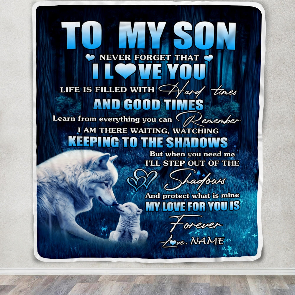 Personalized To My Son Blanket From Mom Wolf Never Forget That I Love You Moon Dark Forest Family Son Birthday Christmas Customized Fleece Blanket Blanket | Teecentury.com