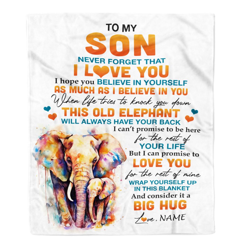 Personalized To My Son Blanket Gift From Mom Dad Mother This Old Elephant Love You Son Gifts Birthday Graduation Christmas Customized Fleece Throw Blanket | teecentury