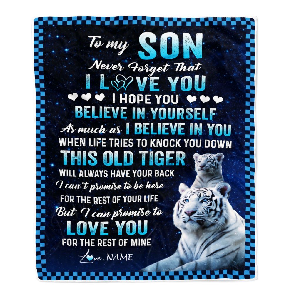 Personalized To My Son Blanket Gift From Mom Dad Mother This Old Tiger Love You Son Birthday Graduation Christmas Customized Fleece Throw Blanket | teecentury