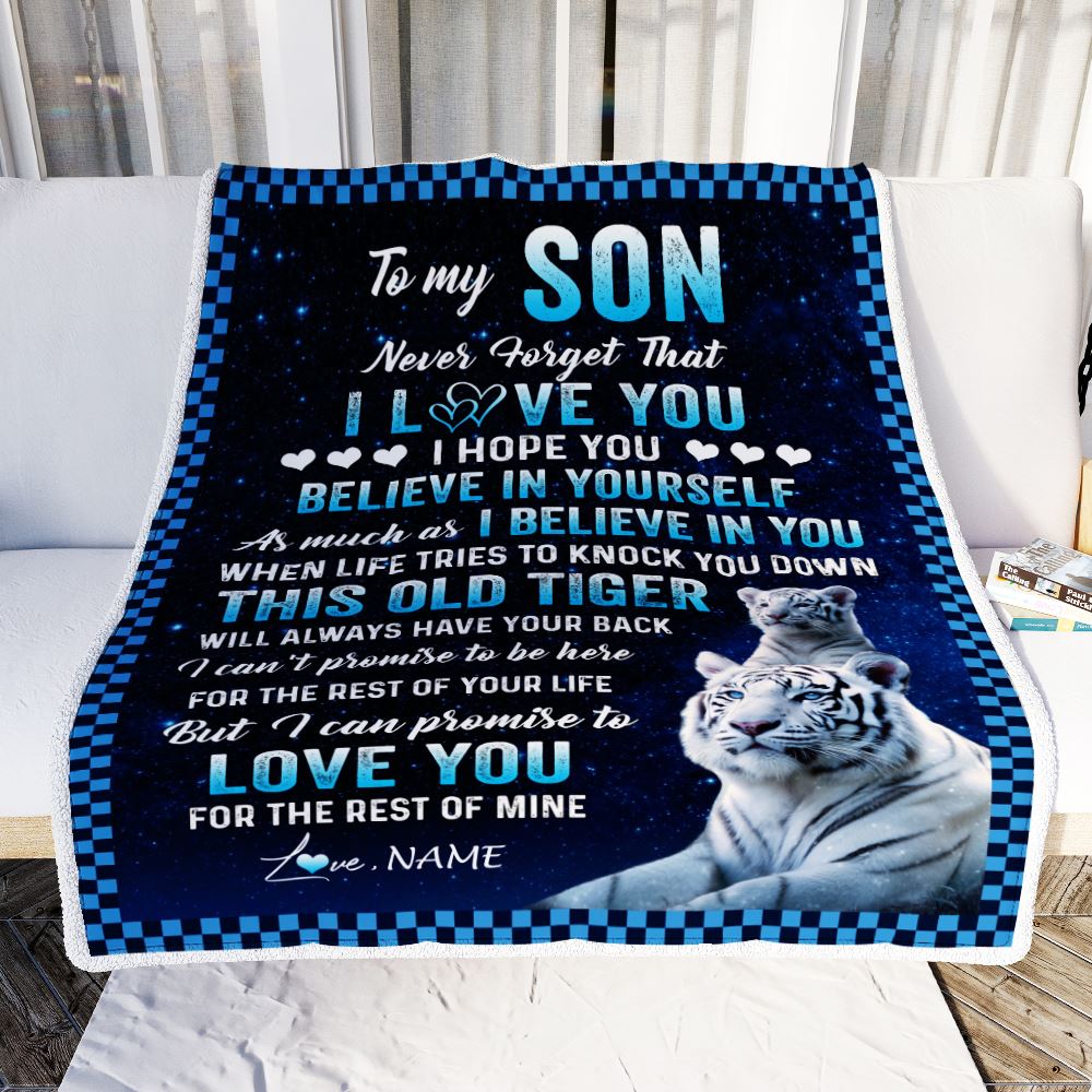 Personalized To My Son Blanket Gift From Mom Dad Mother This Old Tiger Love You Son Birthday Graduation Christmas Customized Fleece Throw Blanket | teecentury