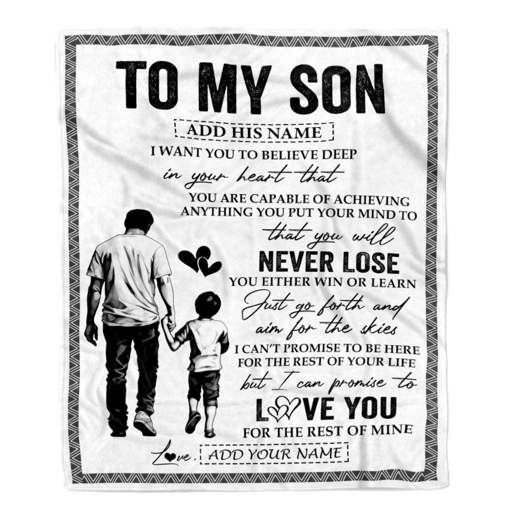 Personalized To My Son Blanket You Will Never Lose From Dad Father Son Birthday Gifts Graduation Christmas Customized Fleece Throw Blanket | teecentury