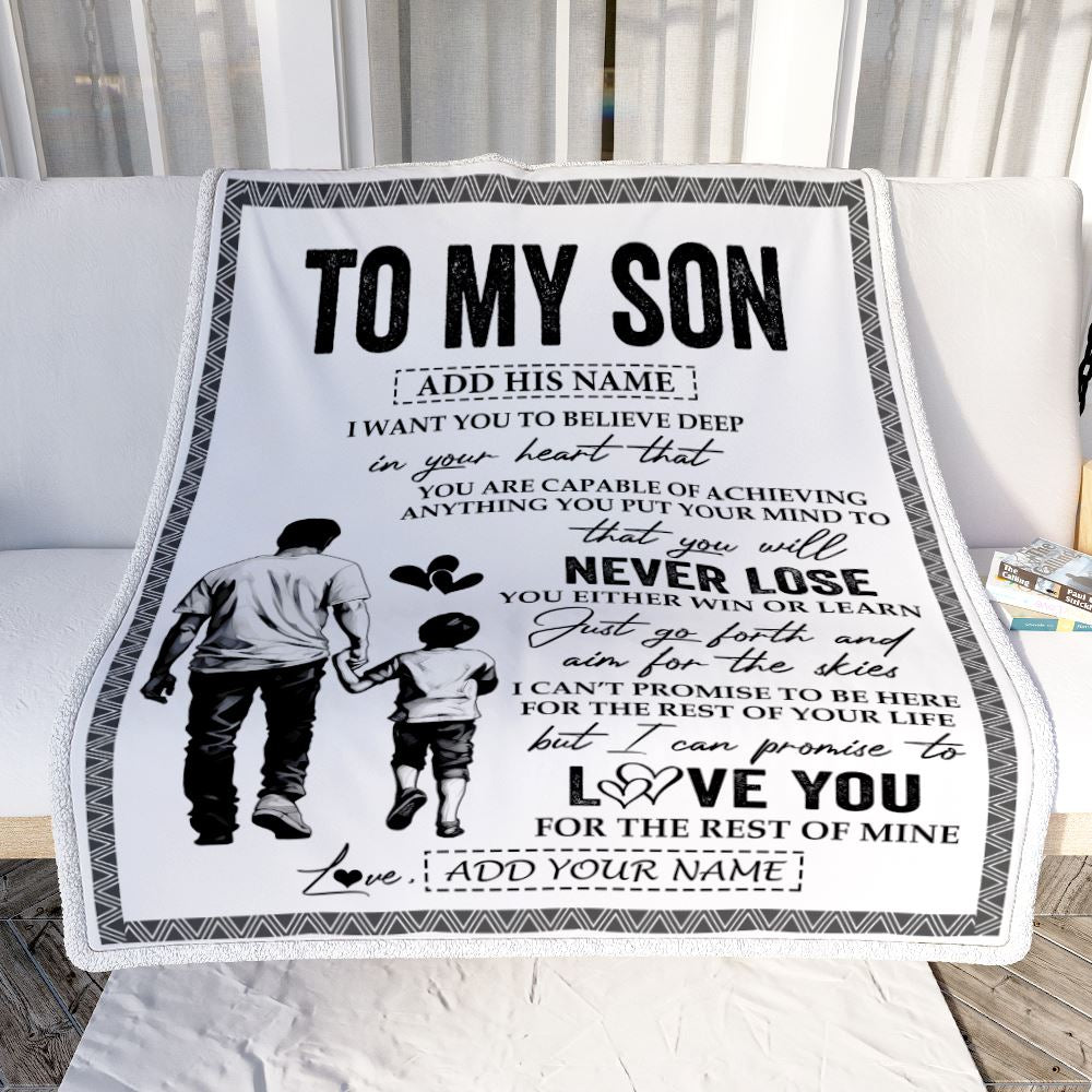 Personalized To My Son Blanket You Will Never Lose From Dad Father Son Birthday Gifts Graduation Christmas Customized Fleece Throw Blanket | teecentury