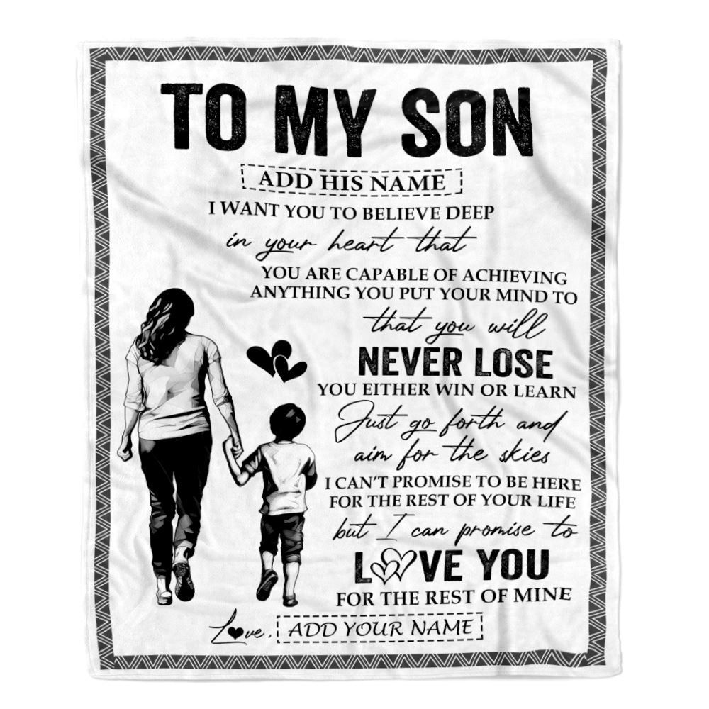 Personalized To My Son Blanket You Will Never Lose From Mom Mother Son Birthday Gifts Graduation Christmas Customized Fleece Throw Blanket | teecentury