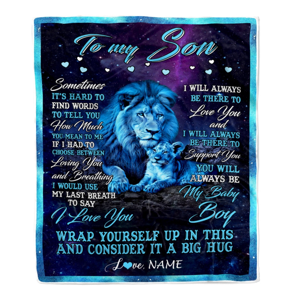 Personalized To My Son Blanket from Dad Lion Sometimes It's Hard to Find Words Son Birthday Christmas Customized Fleece Blanket Blanket | Teecentury.com
