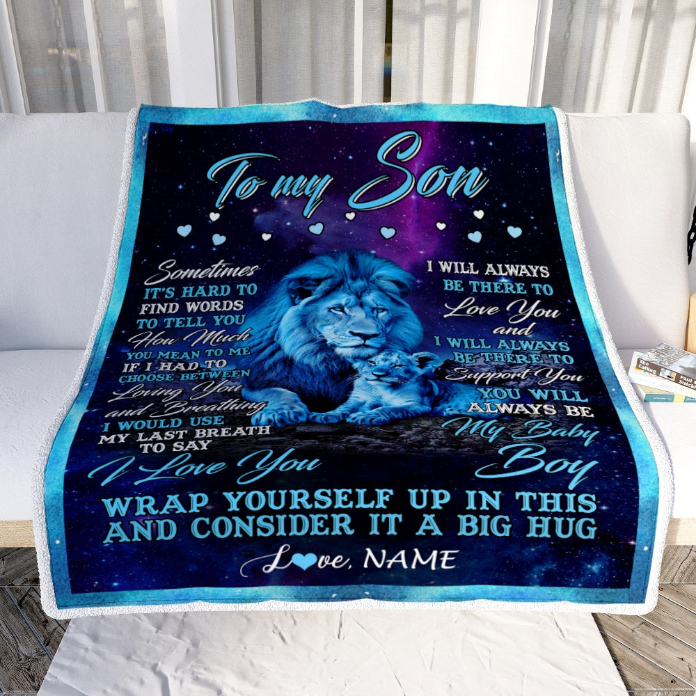 Personalized To My Son Blanket from Dad Lion Sometimes It's Hard to Find Words Son Birthday Christmas Customized Fleece Blanket Blanket | Teecentury.com