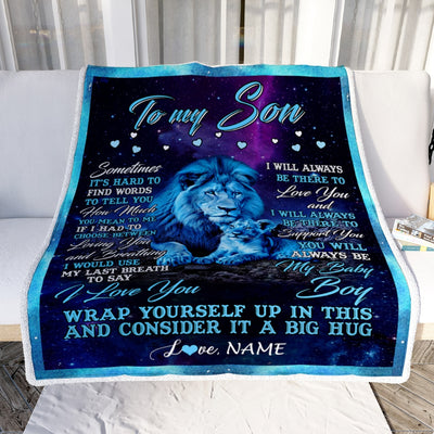 Personalized To My Son Blanket from Dad Lion Sometimes It's Hard to Find Words Son Birthday Christmas Customized Fleece Blanket Blanket | Teecentury.com