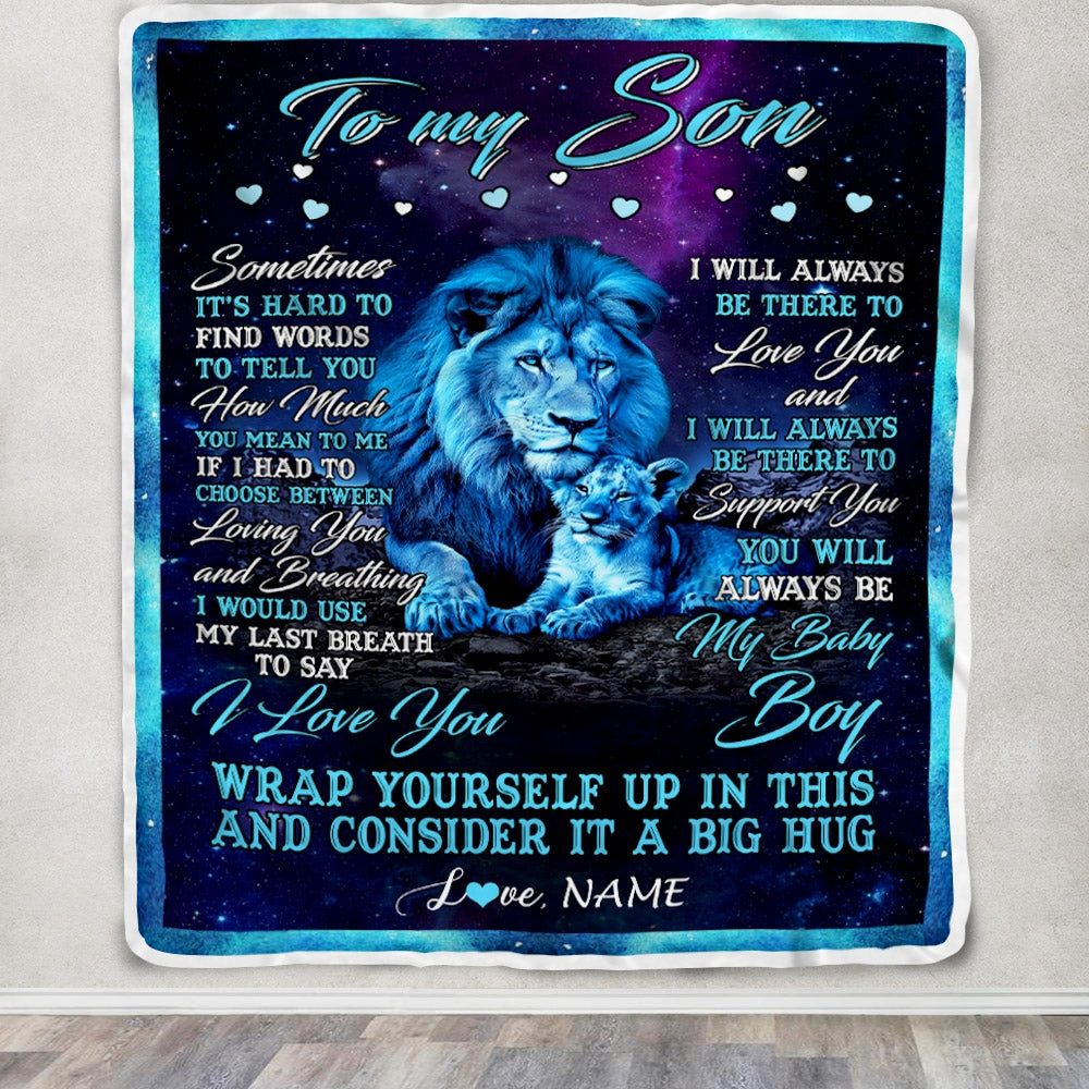 Personalized To My Son Blanket from Dad Lion Sometimes It's Hard to Find Words Son Birthday Christmas Customized Fleece Blanket Blanket | Teecentury.com