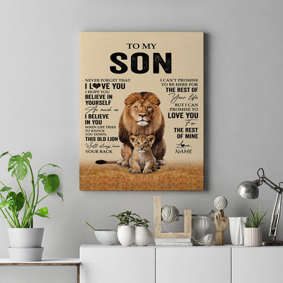 Personalized To My Son Canvas From Dad Father Lion Never Forget That I Love You Son Birthday Gifts Graduation Christmas Custom Wall Art Print Framed Canvas | teecentury