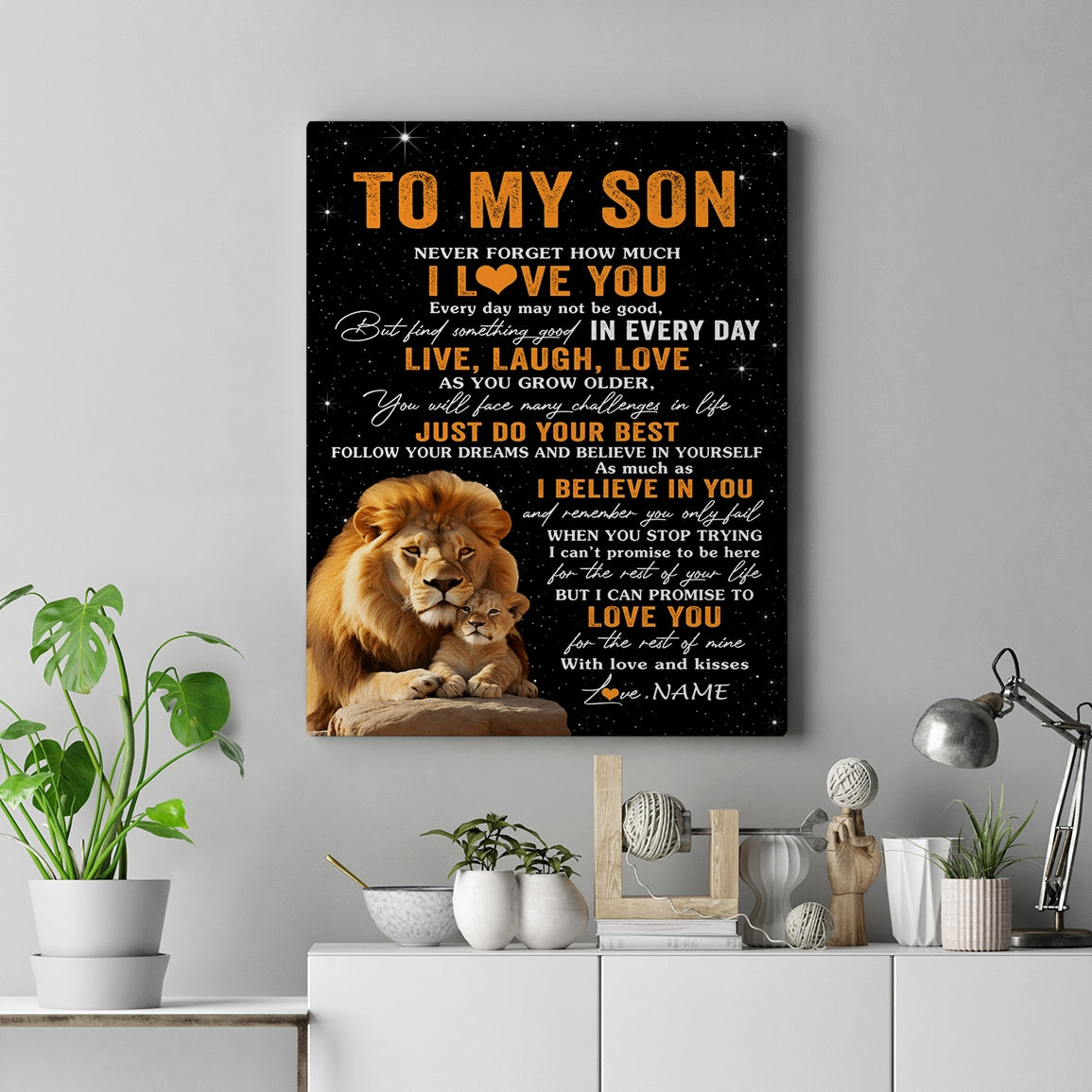 Personalized To My Son Canvas From Dad Father Live Laugh Love Lion Son Birthday Gifts Positive Graduation Christmas Custom Wall Art Print Framed Canvas | teecentury