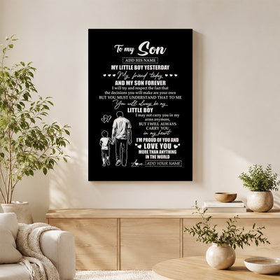 Personalized To My Son Canvas From Dad Father My Little Boy My Friend Proud And Love Son Birthday Gifts Graduation Christmas Custom Wall Art Framed Canvas | teecentury