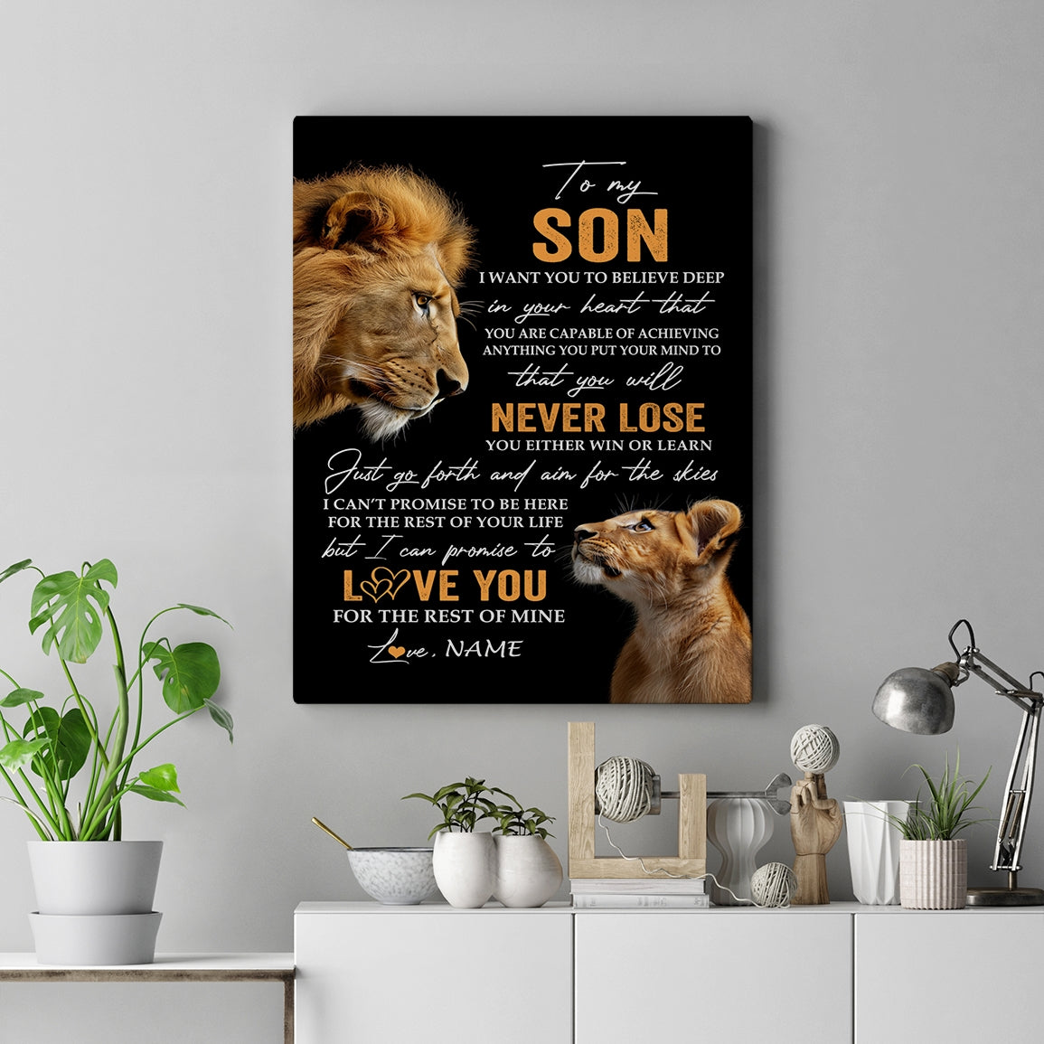 Personalized To My Son Canvas From Dad Father You Will Never Lose Lion Son Birthday Gifts Graduation Christmas Custom Wall Art Print Framed Canvas | teecentury