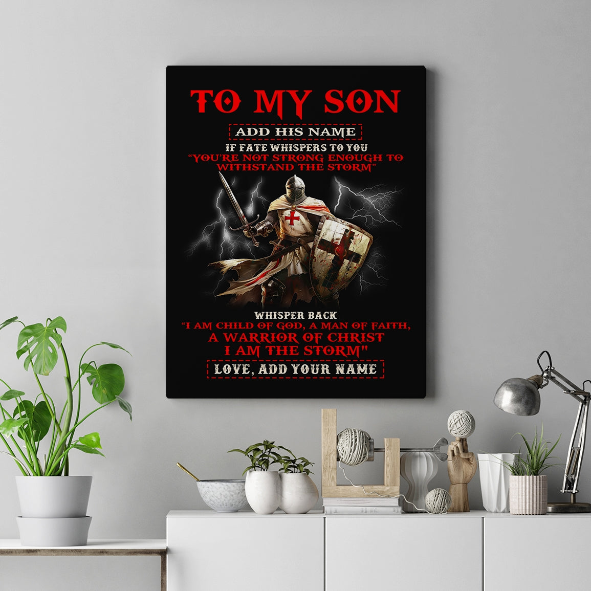 Personalized To My Son Canvas From Dad Mom For Men Warrior Knight Templar I Am The Storm Birthday Graduation Christmas Gifts For Son Framed Canvas | teecentury