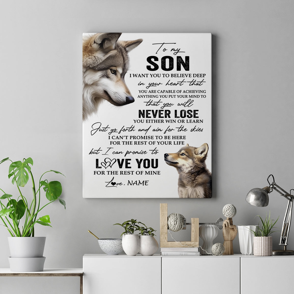 Personalized To My Son Canvas From Mom Dad Father Mother You Will Never Lose Wolf Son Birthday Gifts Graduation Christmas Custom Wall Art Print Framed Canvas | teecentury