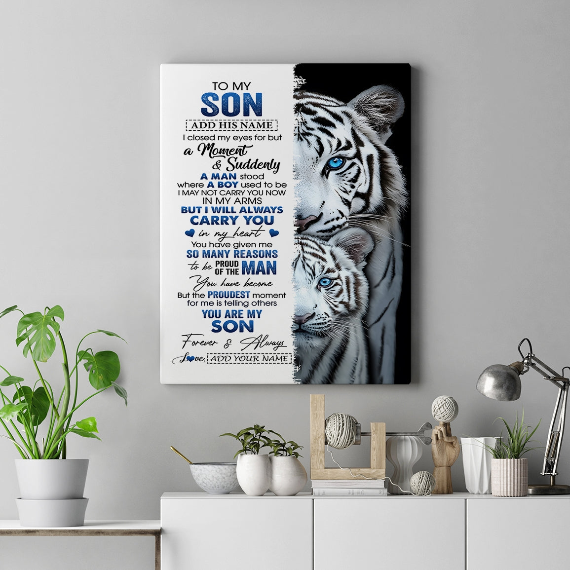 Personalized To My Son Canvas From Mom Dad I Close My Eyes White Tiger Birthday Gift For Son Graduation Christmas Custom Wall Art Framed Canvas | teecentury