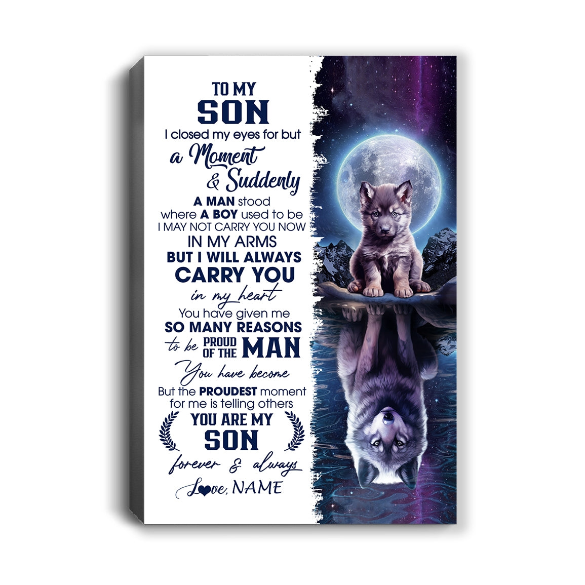 Personalized To My Son Canvas From Mom Dad Mother Father I Close My Eyes Wolf Son Birthday Gifts Graduation Christmas Custom Wall Art Print Framed Canvas | teecentury