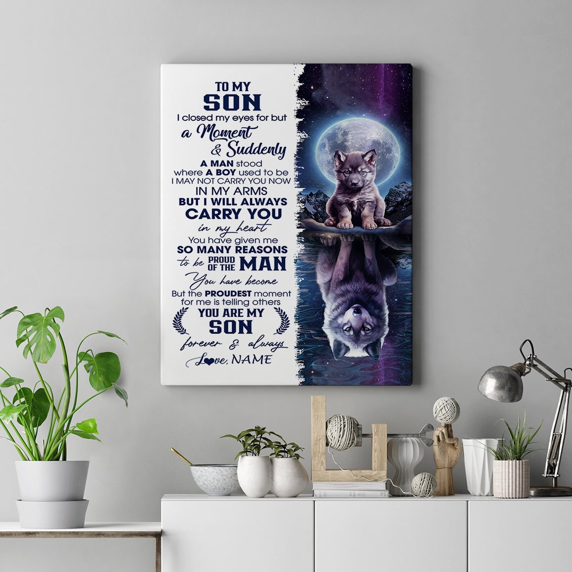 Personalized To My Son Canvas From Mom Dad Mother Father I Close My Eyes Wolf Son Birthday Gifts Graduation Christmas Custom Wall Art Print Framed Canvas | teecentury