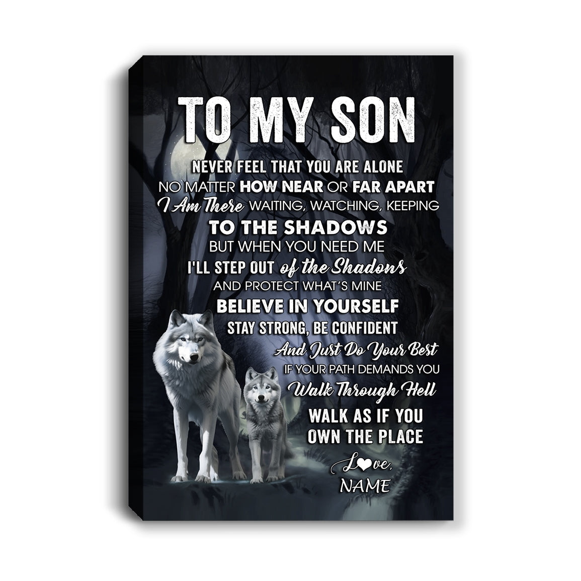 Personalized To My Son Canvas From Mom Dad Mother Father Never Feel That You Are Alone Wolf Son Birthday Gifts Graduation Christmas Custom Wall Art Print Framed Canvas | teecentury